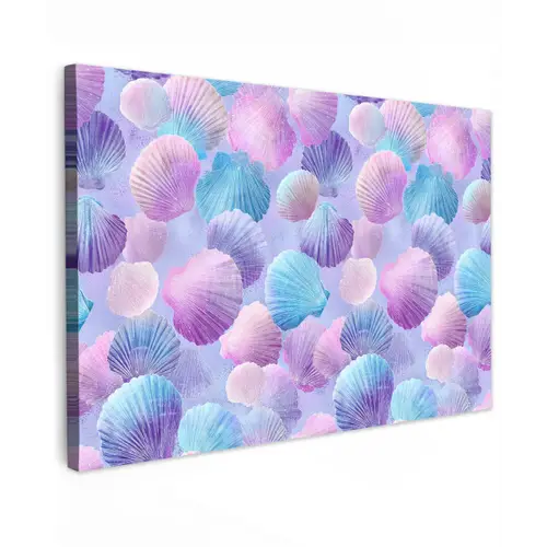 Schelpen - Paars - Blauw - Patroon - Pastel canvas 2cm klein -z3d