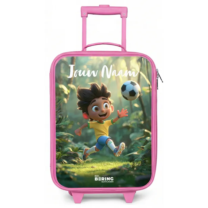 Jongen - Voetbal - Bos - Bomen Kinderkoffer - Roze klein -zz3dotto