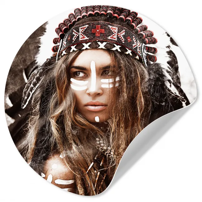Vrouw - Indianentooi - Veren - Strepen Wandcirkel behangsticker klein -3d