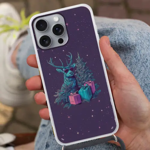 Rendier - Zonnebril - Neon - Kerstboom Hoesje iPhone 16 Pro Max met koord klein -sfeer3