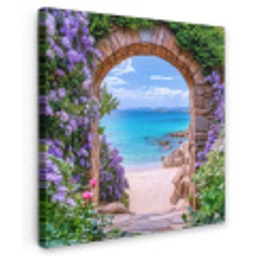 Doorkijk - Poort - Zee - Strand - Rotsen Tuinposter op houten frame 2 cm dik middel -3d