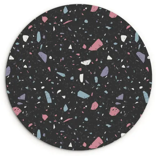 Terrazzo - Patroon - Zwart - Zacht Wandcirkel kunststof plaat 5mm dik klein 188 -3d