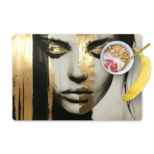 Ogen - Gezicht - Goud - Strepen Placemat vinyl groot -zzzproduct_Kitchenyeah-website