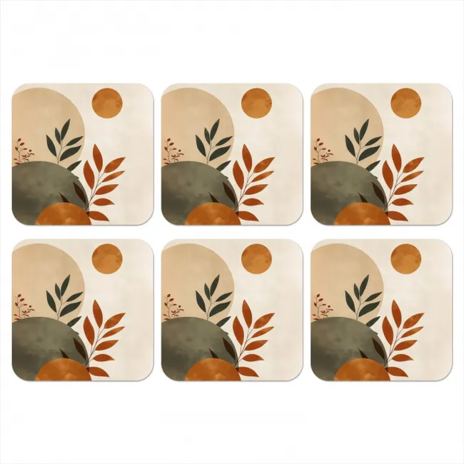 Coaster - Shapes - Round - Leaves - Beige