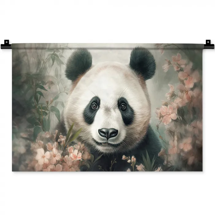 Panda - Dieren - Bloemen - Planten Wandkleed katoen klein -zz3d