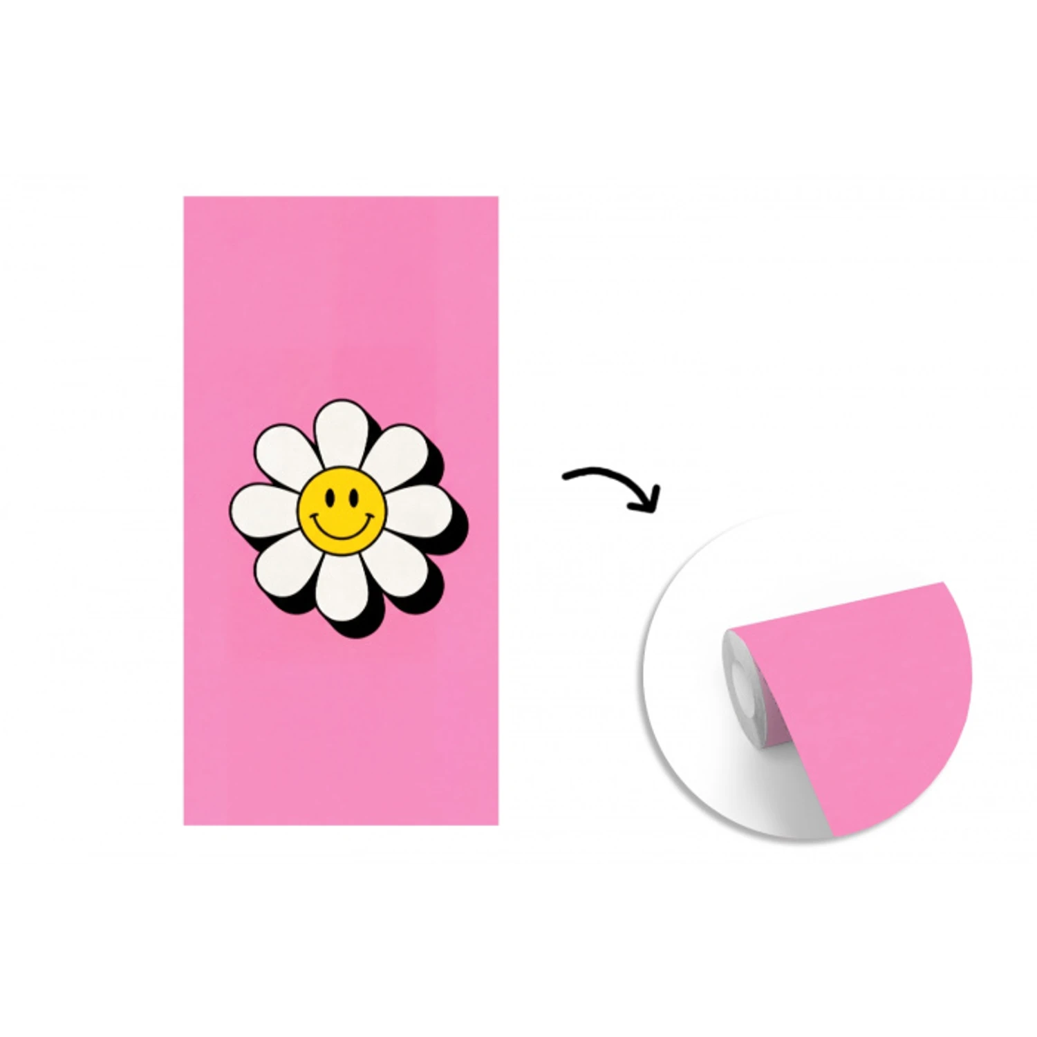 Smiley - Bloem - Roze fotobehang vinyl groot -3d