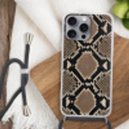Slangenprint - Python - Bruin Hoesje iPhone 16 Pro Max met koord klein -sfeer4