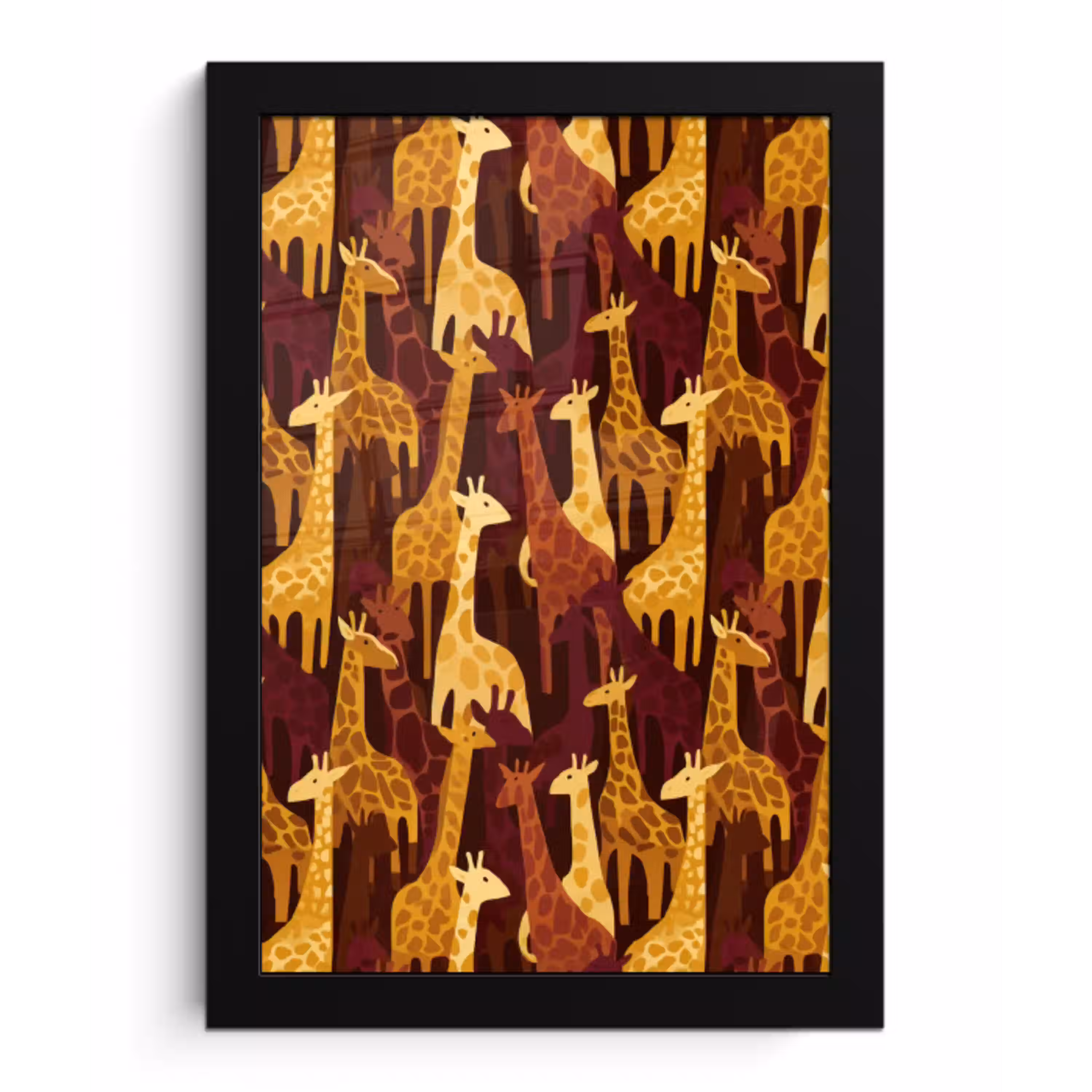 Bruin - Giraffen - Safari - Patroon fotolijst zwart zonder passe partout klein 224 -3d