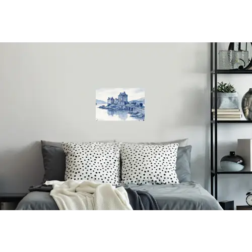 Schots - Kasteel - Blauw - Aquarel Muursticker klein -slaapkamer