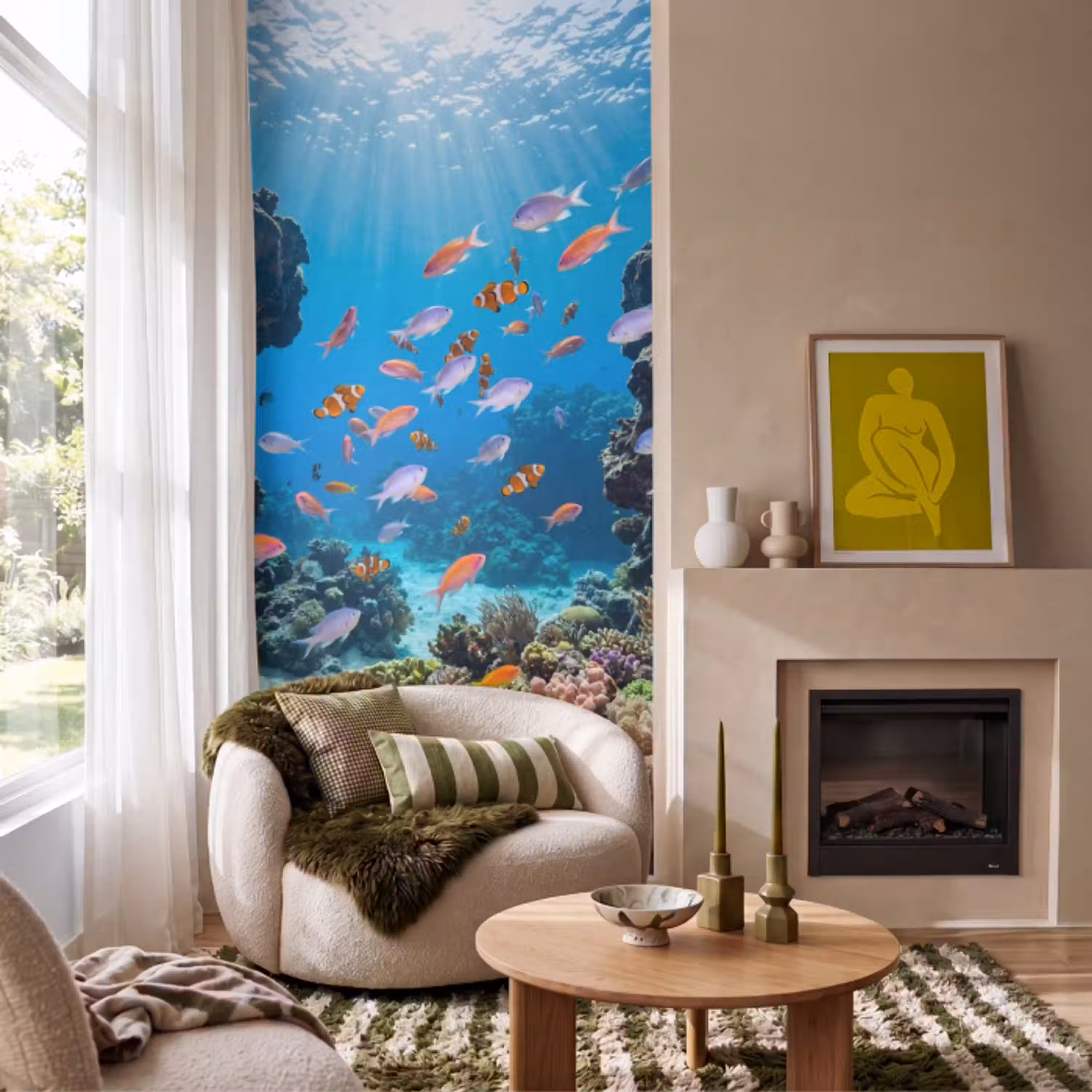 Vis - Koraalrif - Onderwater - Levendig - Blauw Behang Vlies klein -sfeer2