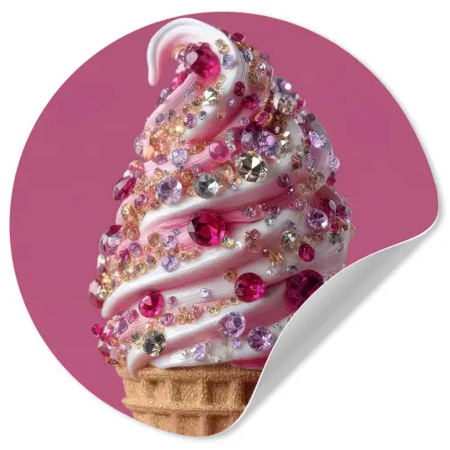Softijs - Edelstenen - Roze - Hoorntje Wandcirkel behangsticker klein -3d