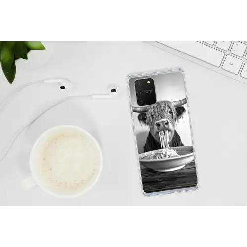 Schotse Hooglander - Spaghetti - Dieren - Zwart wit Telefoonhoesje Samsung Galaxy S10 Lite klein -oordopS10Lite