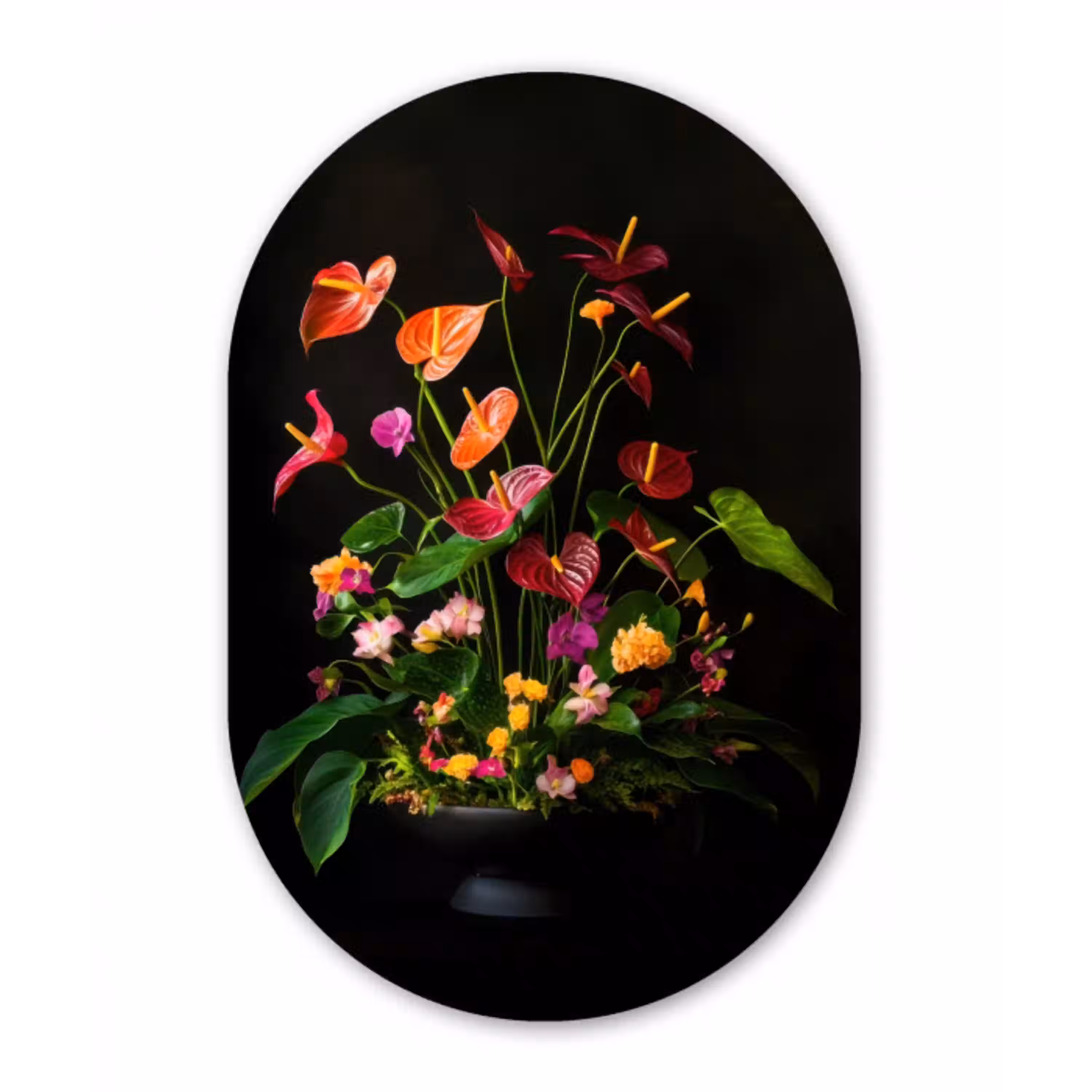 Bloemen - Vaas - Kleurrijk Wandcirkel Ovaal Glas middel -3d
