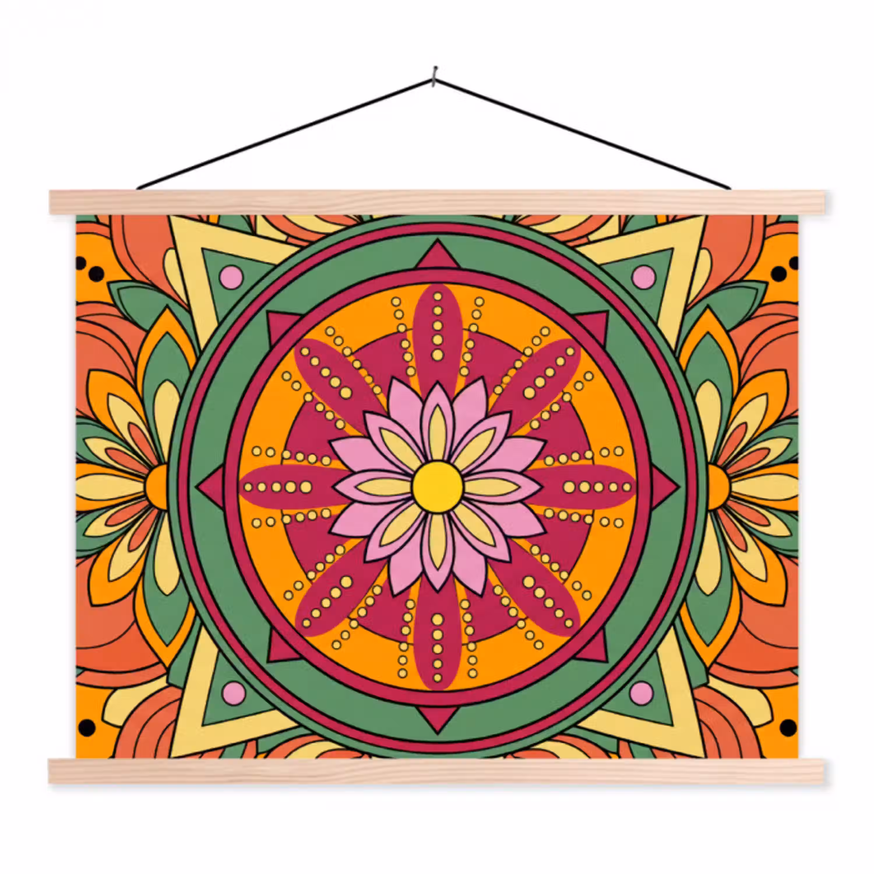 Mandala - Bloemen - Abstract - Kleurrijk textielposter latten blank klein -3d