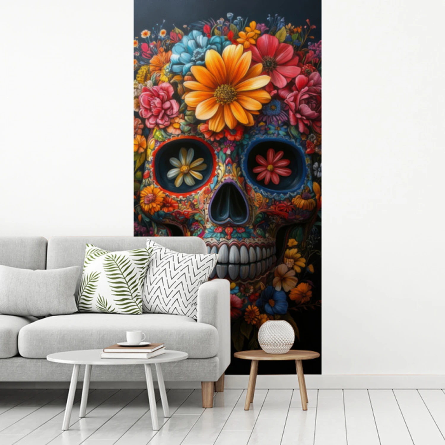 Bloemen - Kleurrijk - Schedel fotobehang vinyl groot -woonkamer