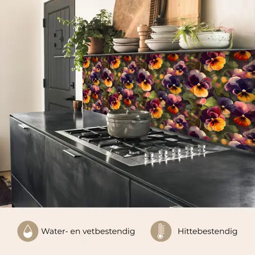 Warm - Patroon - Penseel - Viooltjes keuken achterwand 2 middel 871 -usp_NL