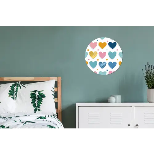 Hartjes - Pastel - Kleurcontrast - Handgetekend Wandcirkel aluminium klein -slaapkamer