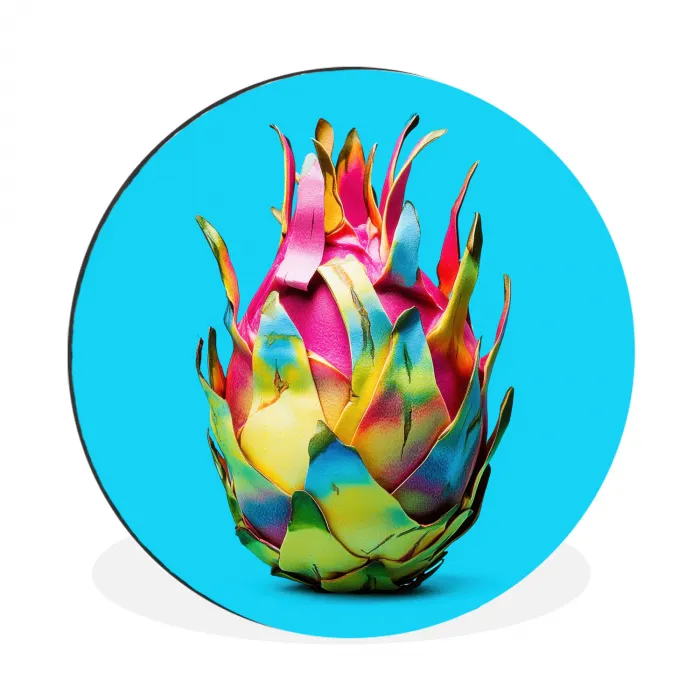 Drakenfruit - Blauw - Levendig Wandcirkel aluminium klein -3d