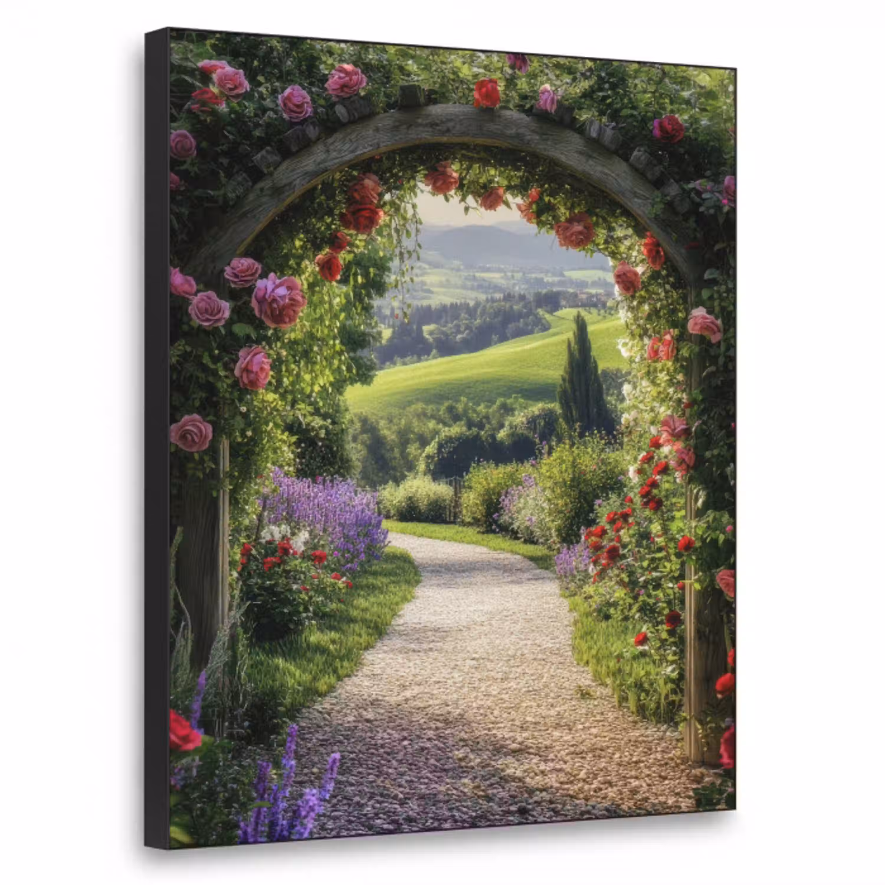 Doorkijk - Tuinboog - Bloemen - Natuur - Pad Textielframe - compleet frame klein -3d