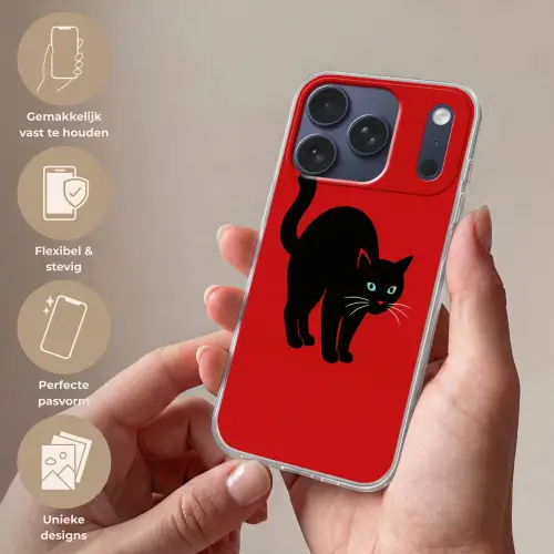Kat - Zwart - Staart Telefoonhoesje iPhone 17 Pro klein -sfeer3_NL