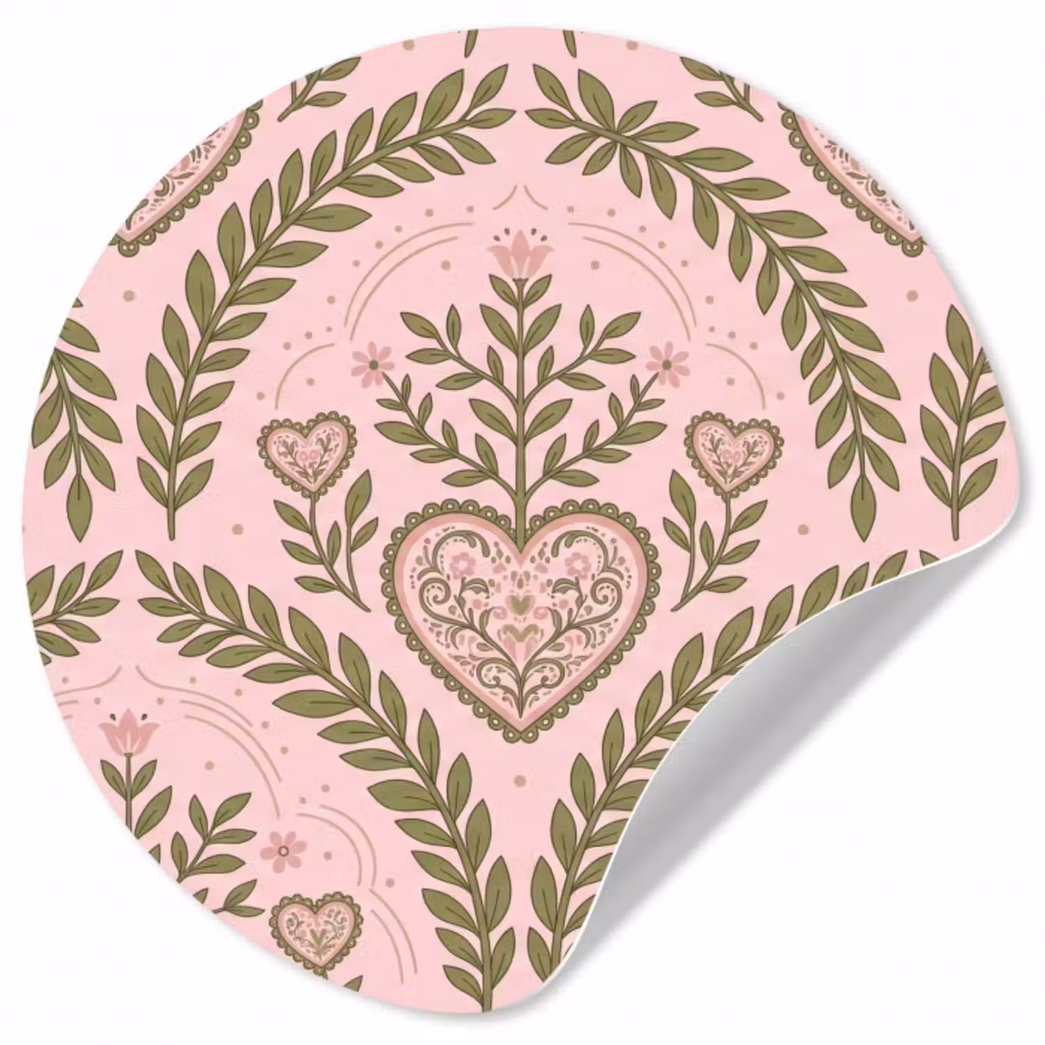 Behangcirkel - Patroon - Hart - Bloemen - Folkloristisch - Roze