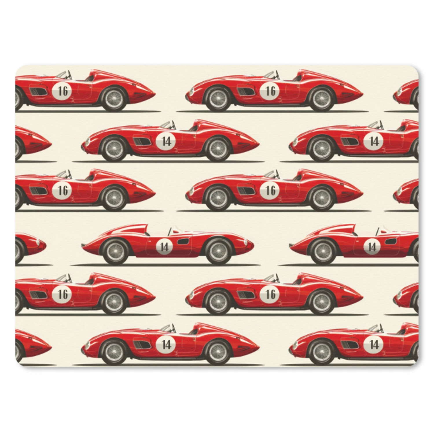 Raceauto - Retro - Rood muismat rubber klein 262 -3d