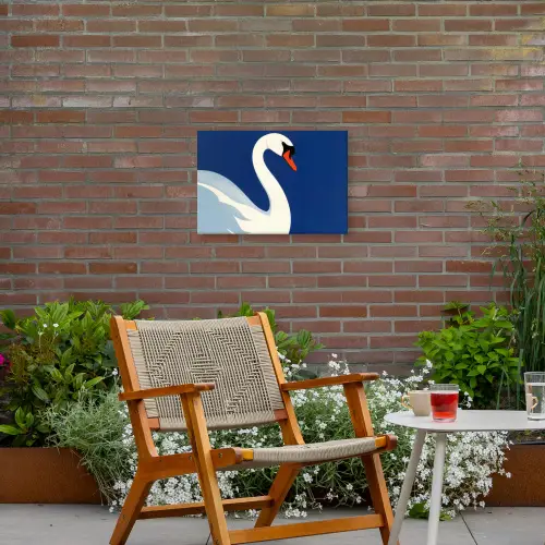 Zwaan - Wit - Snavel - Illustratie Tuinposter op houten frame 2 cm dik klein -sfeer3