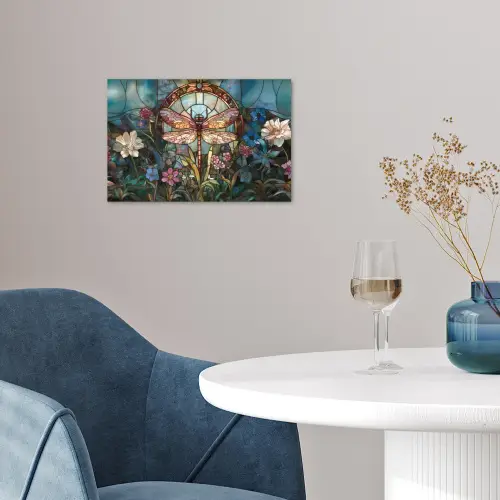 Libelle - Mozaïek - Bloemen - Kleurrijk poster papier klein -sfeer3