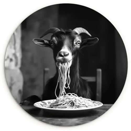 Geit - Bord - Spaghetti - Zwart Wit Wandcirkel kunststof plaat 5mm dik klein -3d