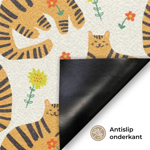 Vrolijk - Tijgerkatten - Bloemen Deurmat klein 898 -antislip_NL