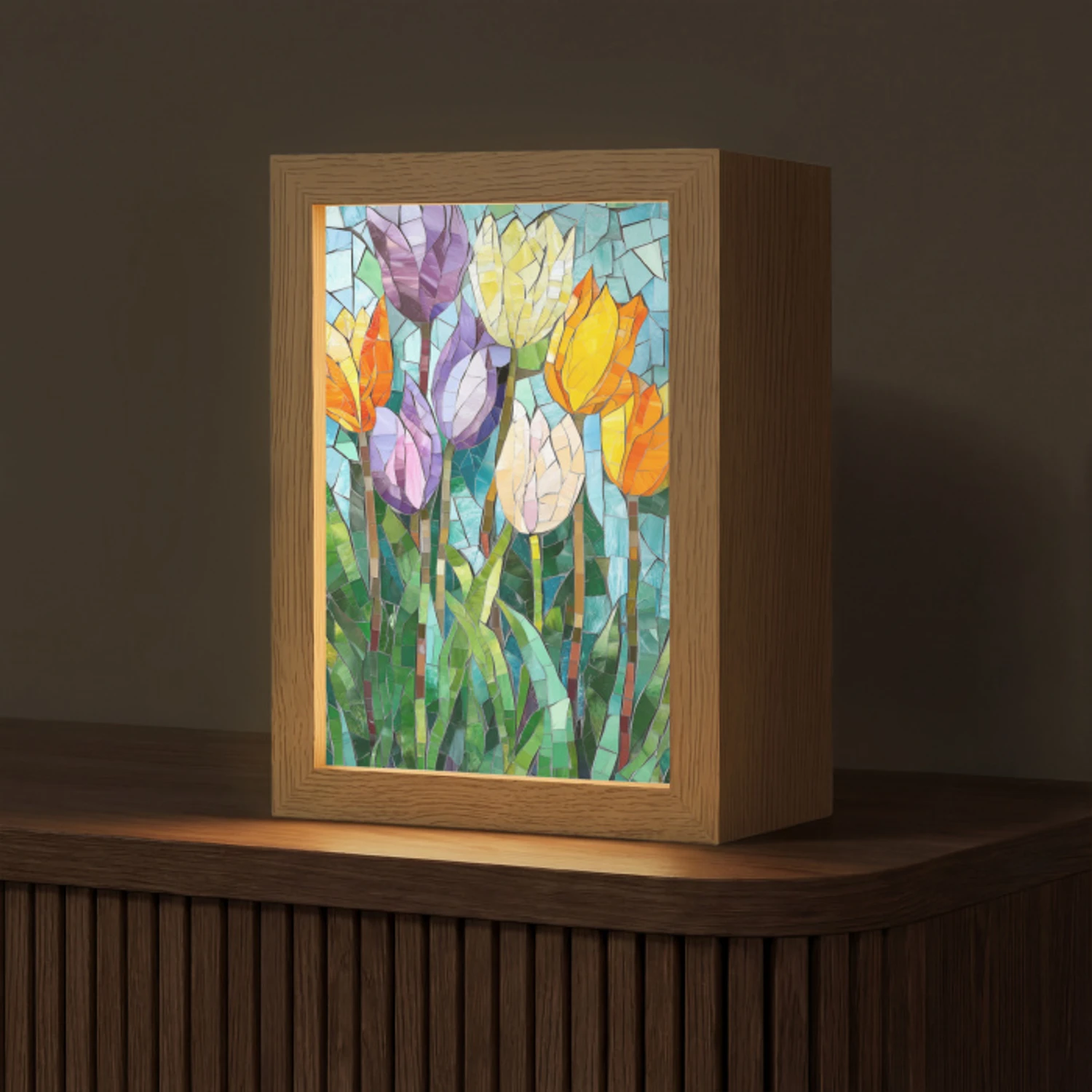 Mozaïek - Veld - Tulpen - Kleurrijk Light Box met kabel (Tafellamp) klein -z3d_website