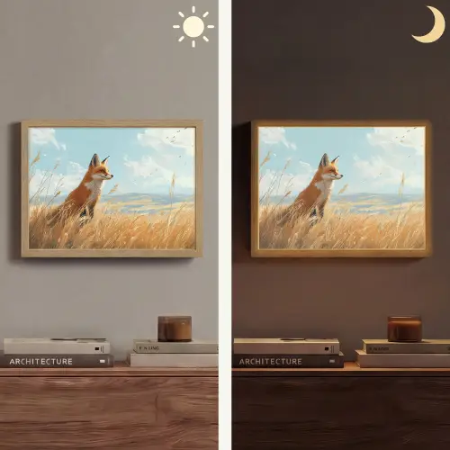Vos - Gras - Wolken - Oranje Light Box met batterij (Wandlamp) middel -sfeer3