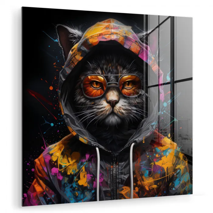 Kat - Jas - Graffiti - Bril - Zwart plexiglas 5mm klein -zzzproduct_nieuw