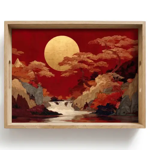 Volle maan - Landschap - Waterval Dienblad Rechthoek middel -z3d_shopping