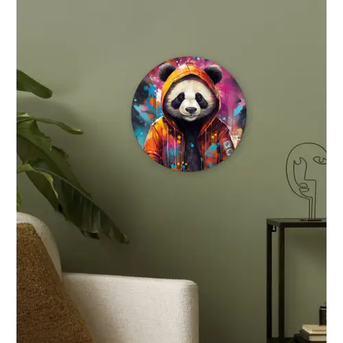 Panda - Jas - Graffiti - Oranje Wandcirkel kunststof plaat 5mm dik klein -sfeer3