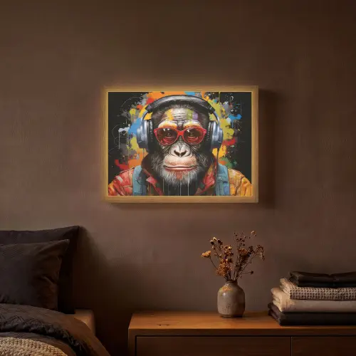 Chimpansee - Aap - dieren - Graffiti - Bril - Koptelefoon - Kleuren Light Box met batterij (Wandlamp) middel -sfeer4