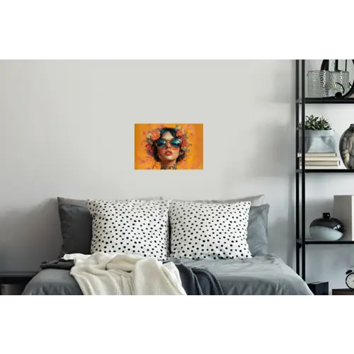 Vrouw - Bloemen - Aesthetic - Oranje Muursticker klein -slaapkamer