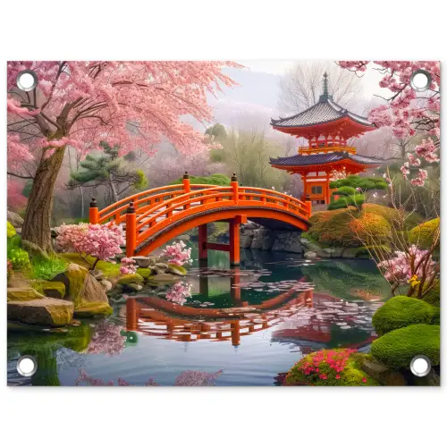 Lentebloei in Japanse Tuin tuinposter los doek klein -3d