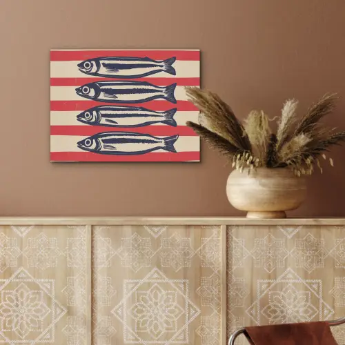 Sardines - Rood en beige strepen PET vilt klein -sfeer4