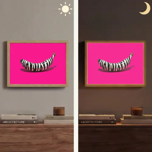 Banaan - Zebraprint - Roze Light Box met batterij (Wandlamp) middel -sfeer3