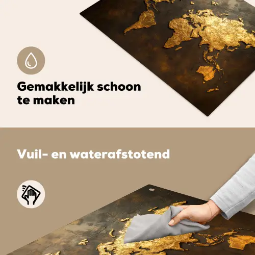Wereldkaart - Goud - Roest Inductie beschemer met haakjes klein -ky-schoon-nl