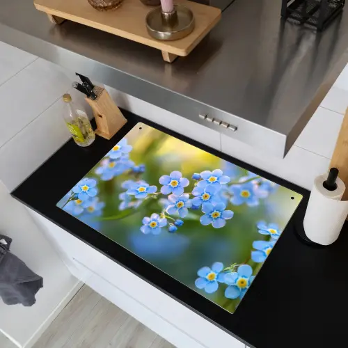 Bloemetjes - Blauw - Vergeet mij nietjes Inductie beschemer met haakjes klein -sfeer1