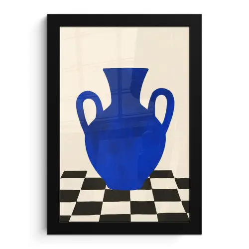 Vaas - Blauw - Geblokt - Modern fotolijst zwart zonder passe partout klein -3d