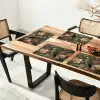 Groene papegaai - Kleurrijke bloemen - Donkere achtergrond Placemat vinyl groot -zzsfeer4_Kitchenyeah-website