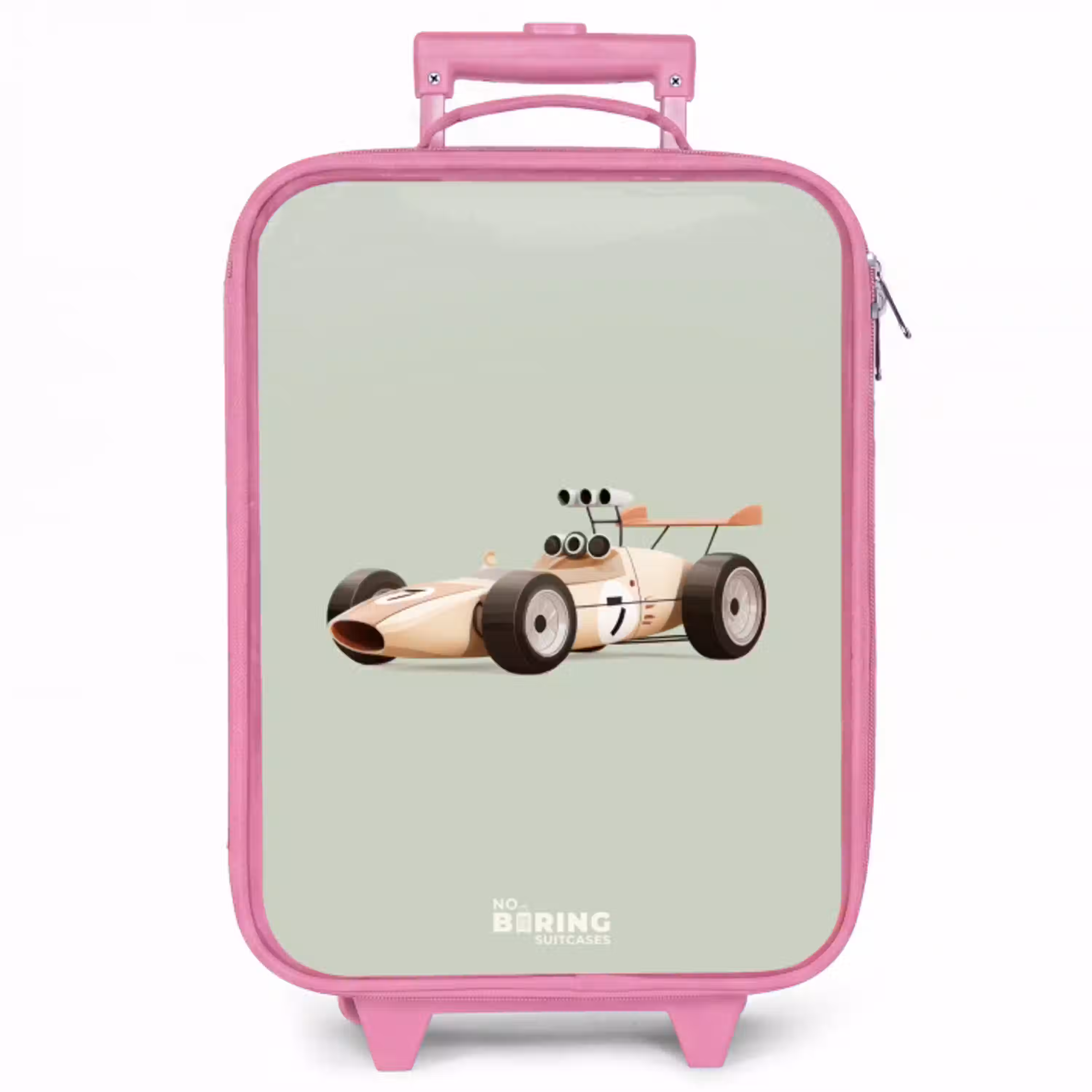 Beige retro raceauto op groen achtergrond Kinderkoffer - Roze klein -zzz_website3d