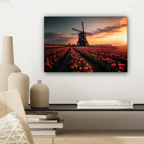 Molen - Zonsondergang - Tulpen - Rood canvas 2cm klein -sfeer6
