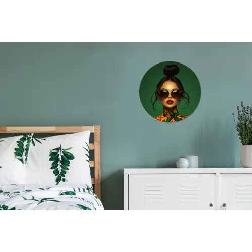 Vrouw - Groen - Modern - Bril - Abstract Wandcirkel aluminium klein -slaapkamer