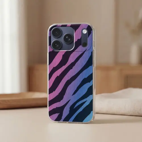 Tijgerprint - Blauw - Paars - Kleurrijk Telefoonhoesje iPhone 17 Pro klein -sfeer2