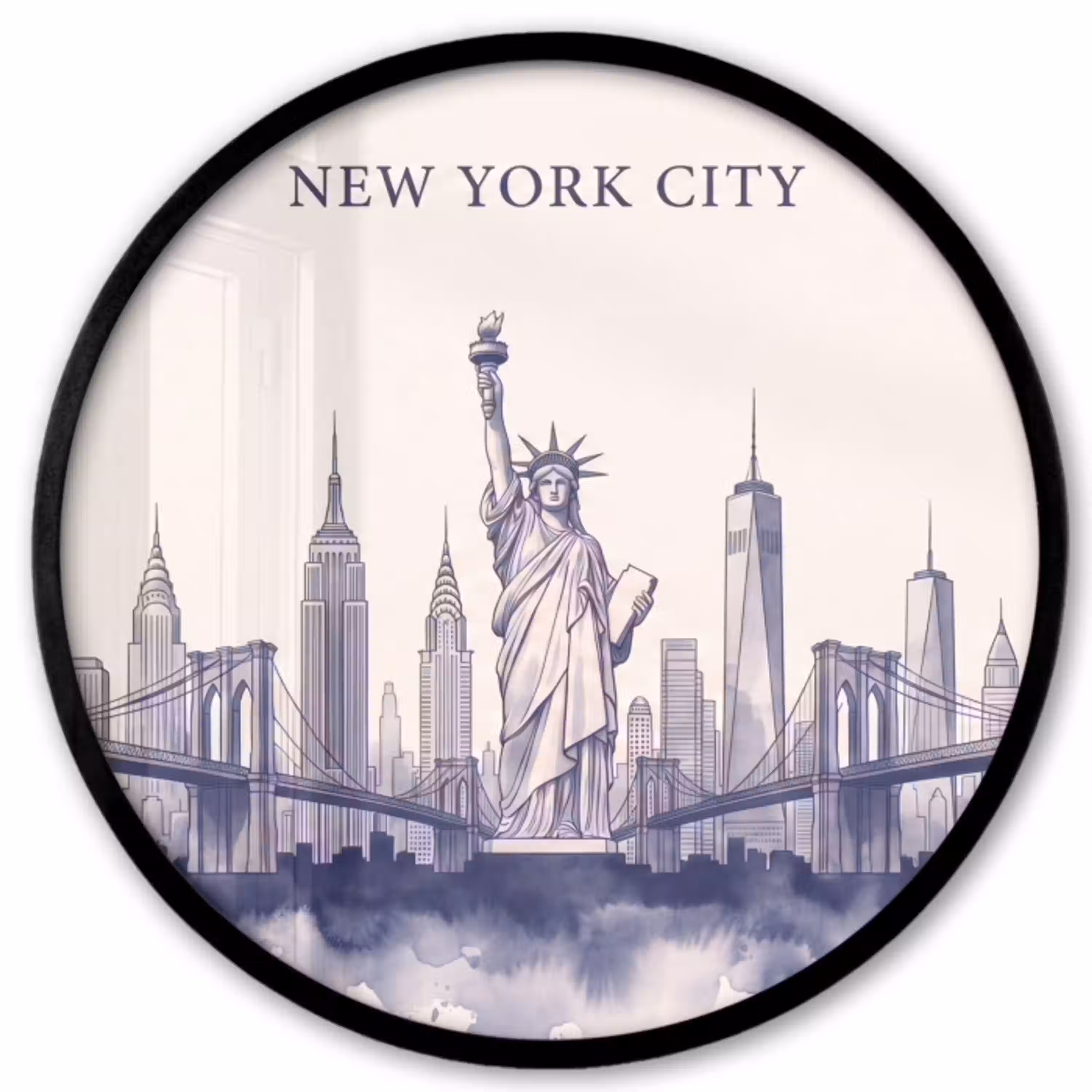New York - Vrijheidsbeeld - Skyline - Illustratie - Blauw Fotolijst rond zonder passe partout klein -3d