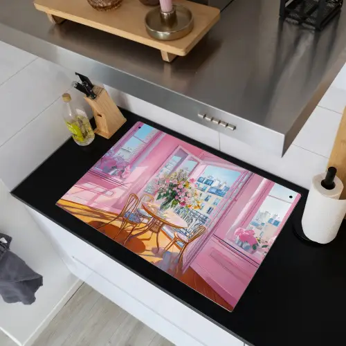 Pink - City - Bloemen Inductie beschemer met haakjes klein -sfeer1